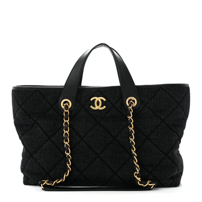 Chanel Denim Calfskin Quilted Small Deauville Tote Black