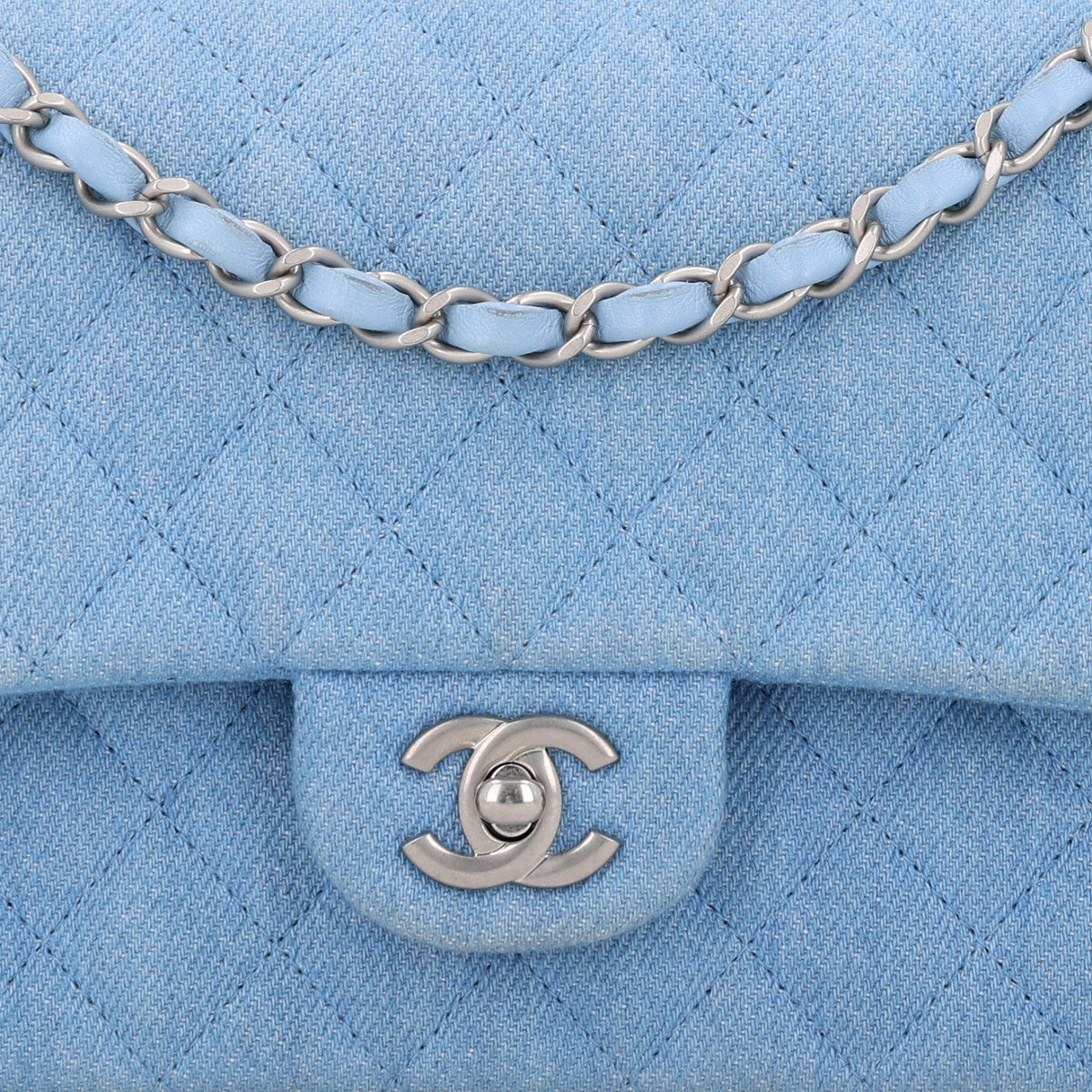 Chanel Denim Quilted Medium Double Flap Light Blue 1988543