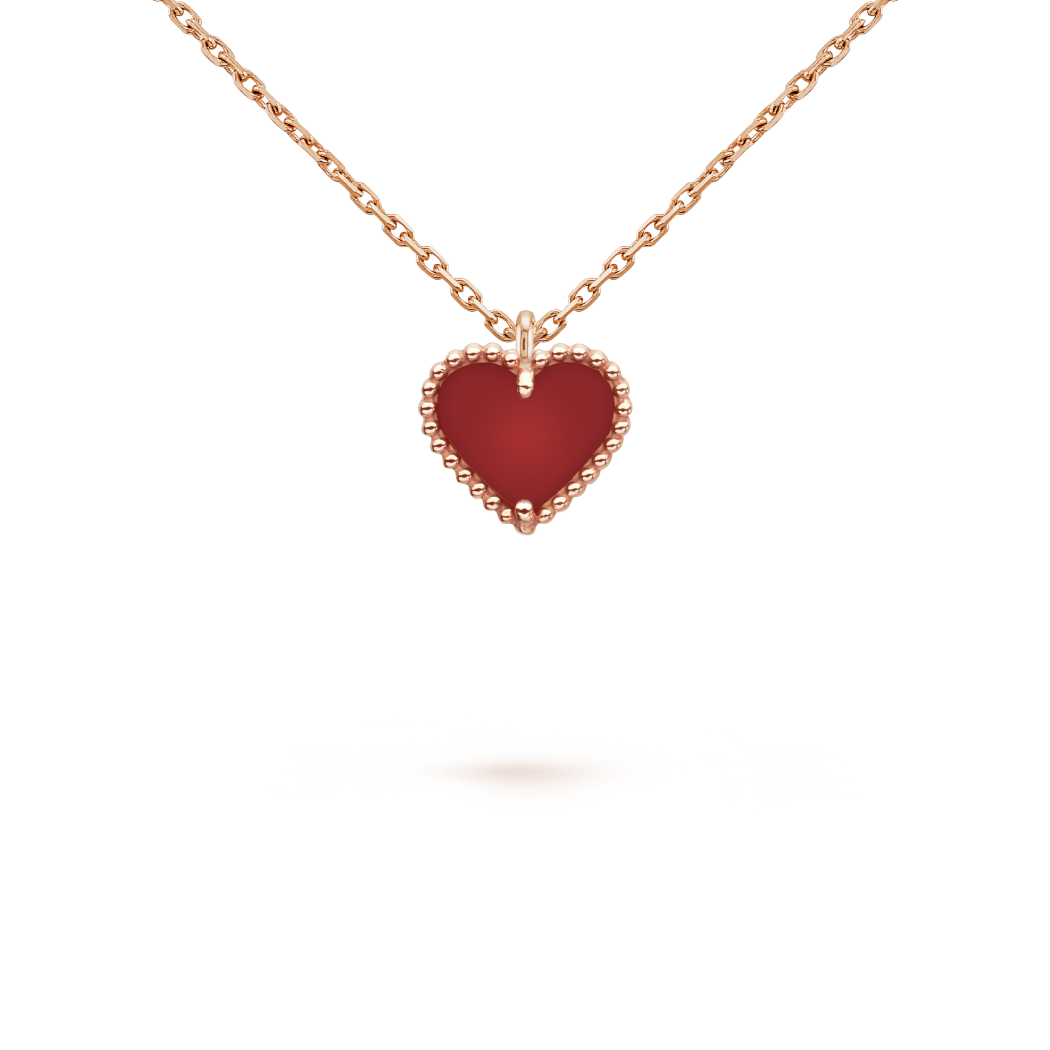 18K Rose Gold Carnelian VCA Sweet Alhambra Heart Pendant