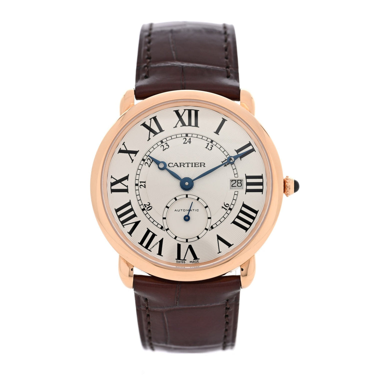 Cartier 18K Pink Gold Alligator 40mm Ronde Louis Automatic Watch Brown