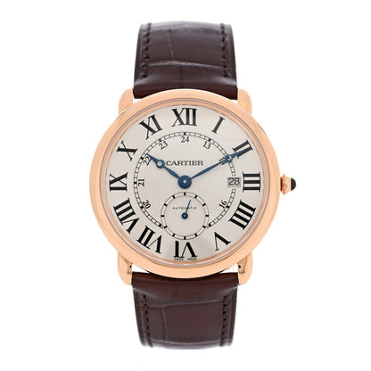 Cartier 18K Pink Gold Alligator 40mm Ronde Louis Automatic Watch Brown