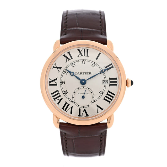 Cartier 18K Pink Gold Alligator 40mm Ronde Louis Automatic Watch Brown