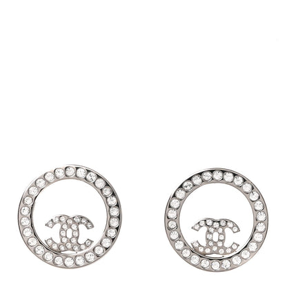 Chanel Crystal CC Round Earrings Silver