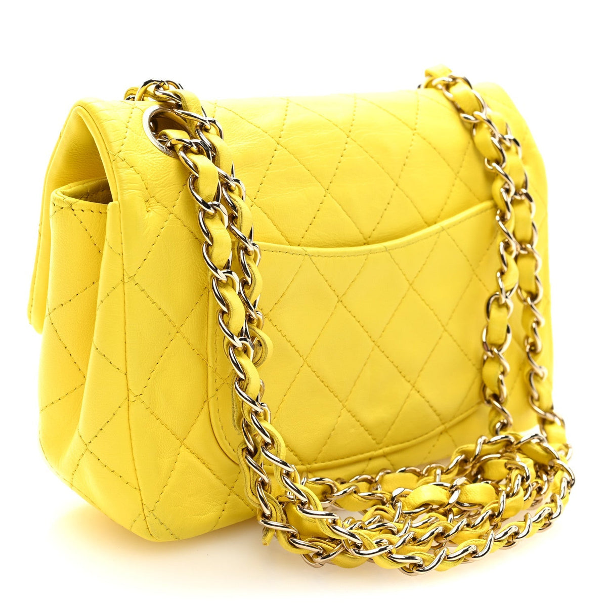 Chanel Lambskin Quilted Mini Rectangular Flap Bag Yellow