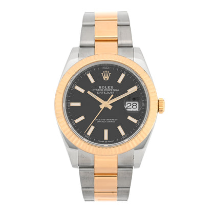 Rolex Stainless Steel 18K Yellow Gold 41mm Datejust Watch Black 126333