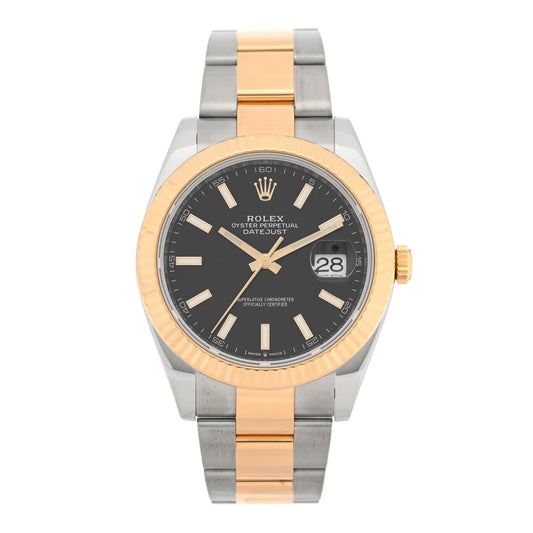 Rolex Stainless Steel 18K Yellow Gold 41mm Datejust Watch Black 126333