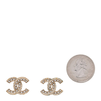 Chanel Crystal Timeless CC Earrings Light Gold