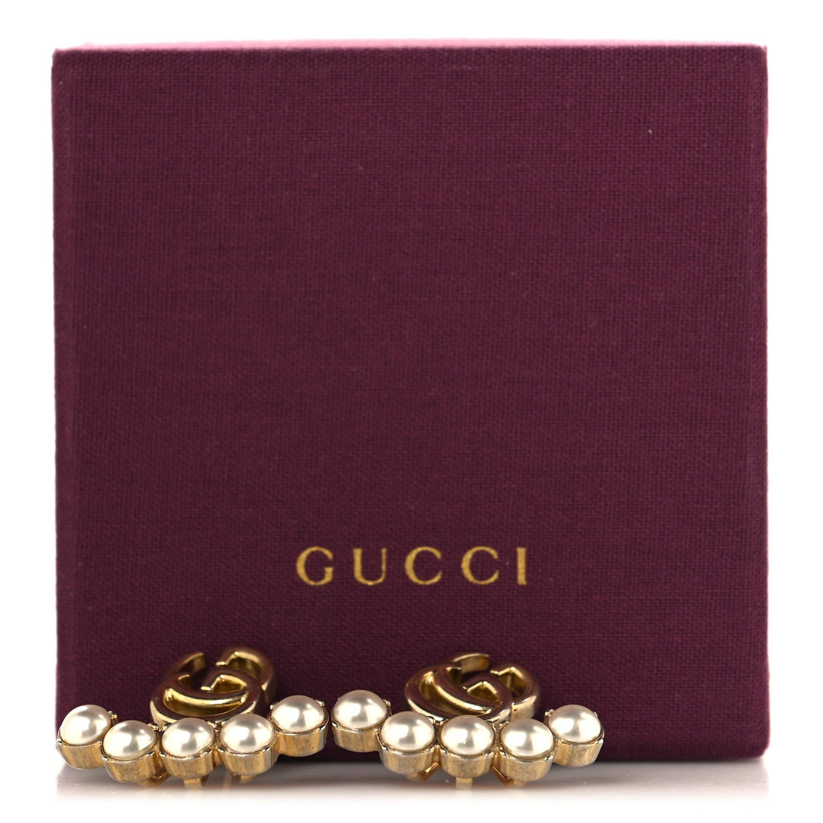 Gucci Metal Pearl Double G Drop Earrings Gold