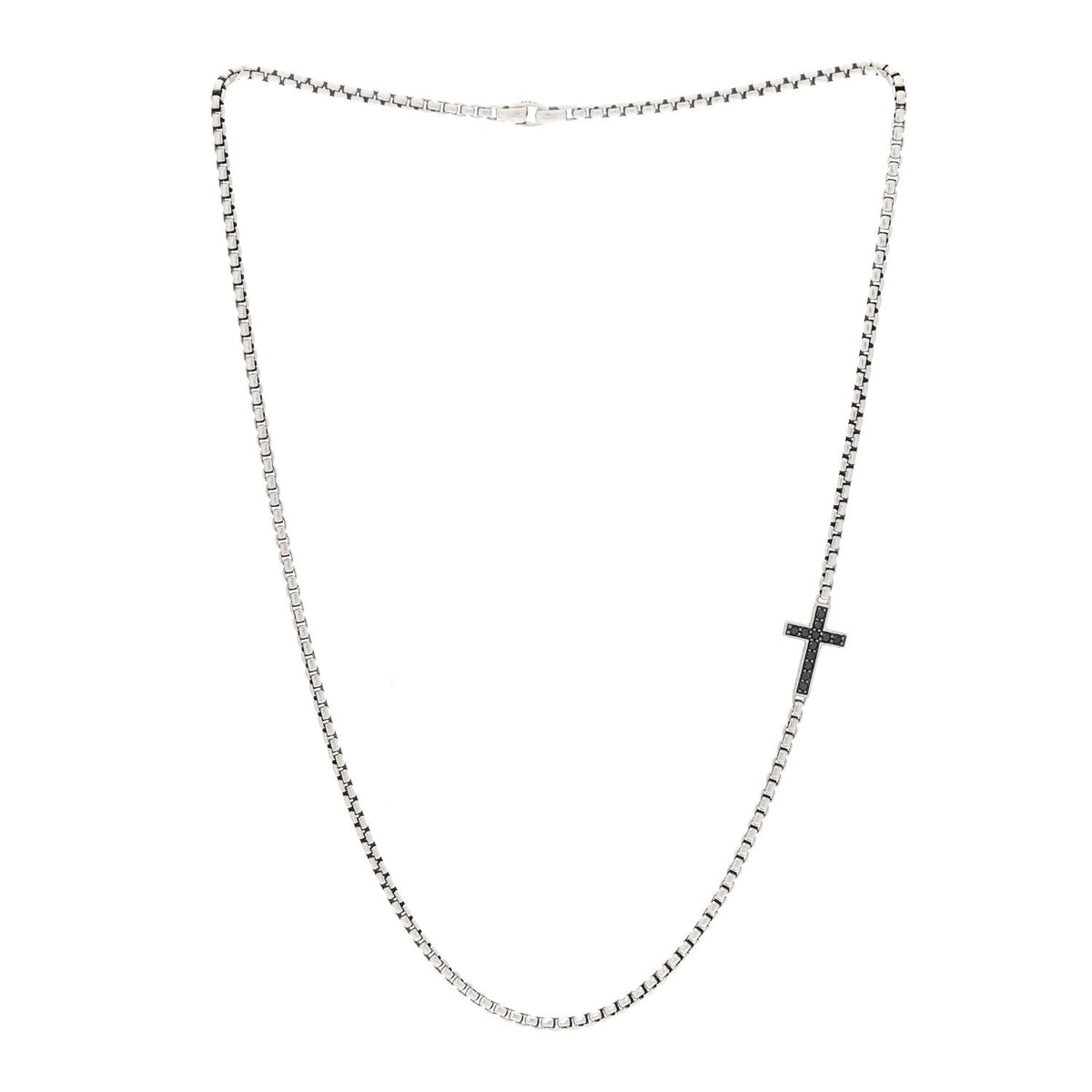 David Yurman Sterling Silver Black Diamond Streamline Cross Necklace 66cm