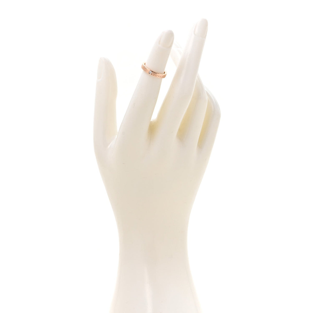 Tiffany 18K Rose Gold Diamond Logo Band Ring