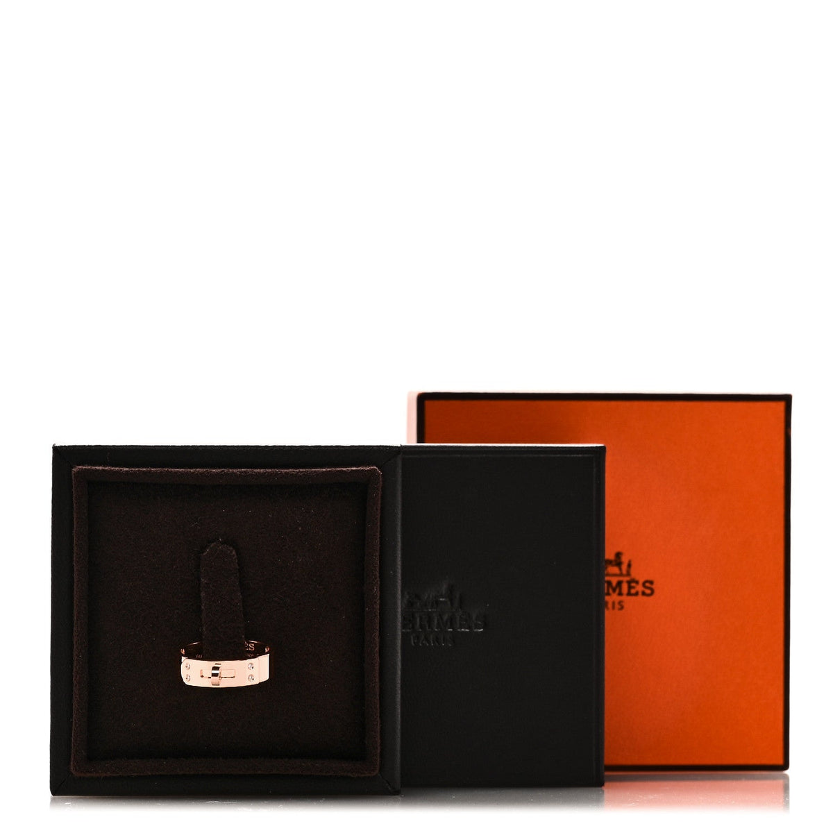 Hermes 18K Rose Gold Diamond PM Kelly Ring 51 5.75