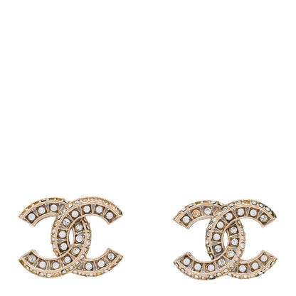Chanel Crystal Timeless CC Earrings Light Gold