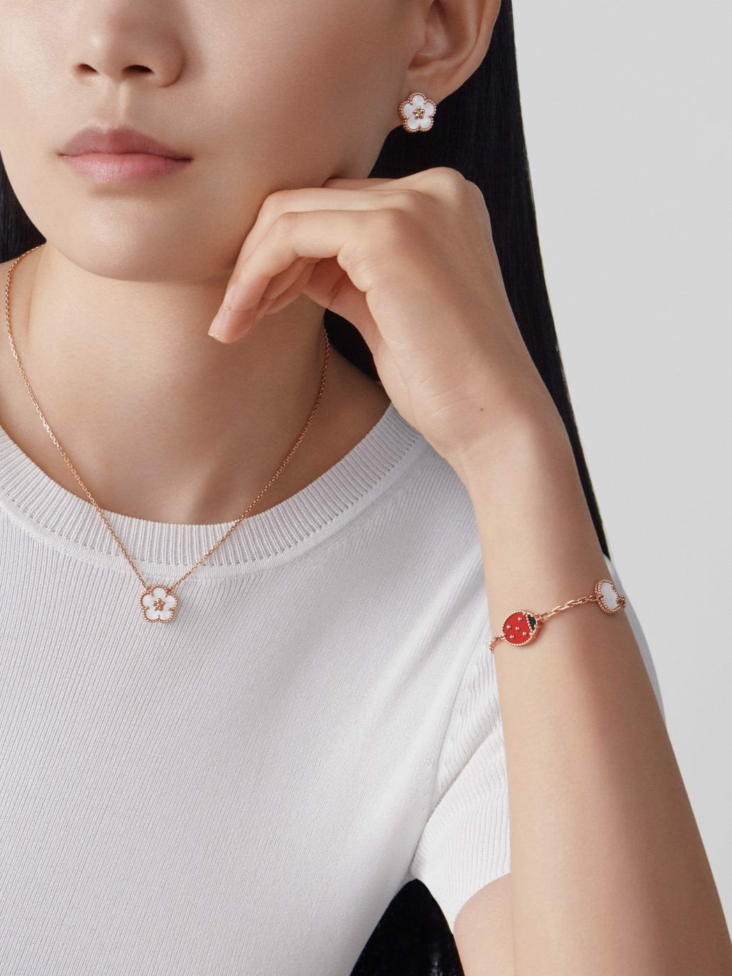 18K Rose Gold Mother of Pearl VCA Lucky Spring Plum Blossom Pendant