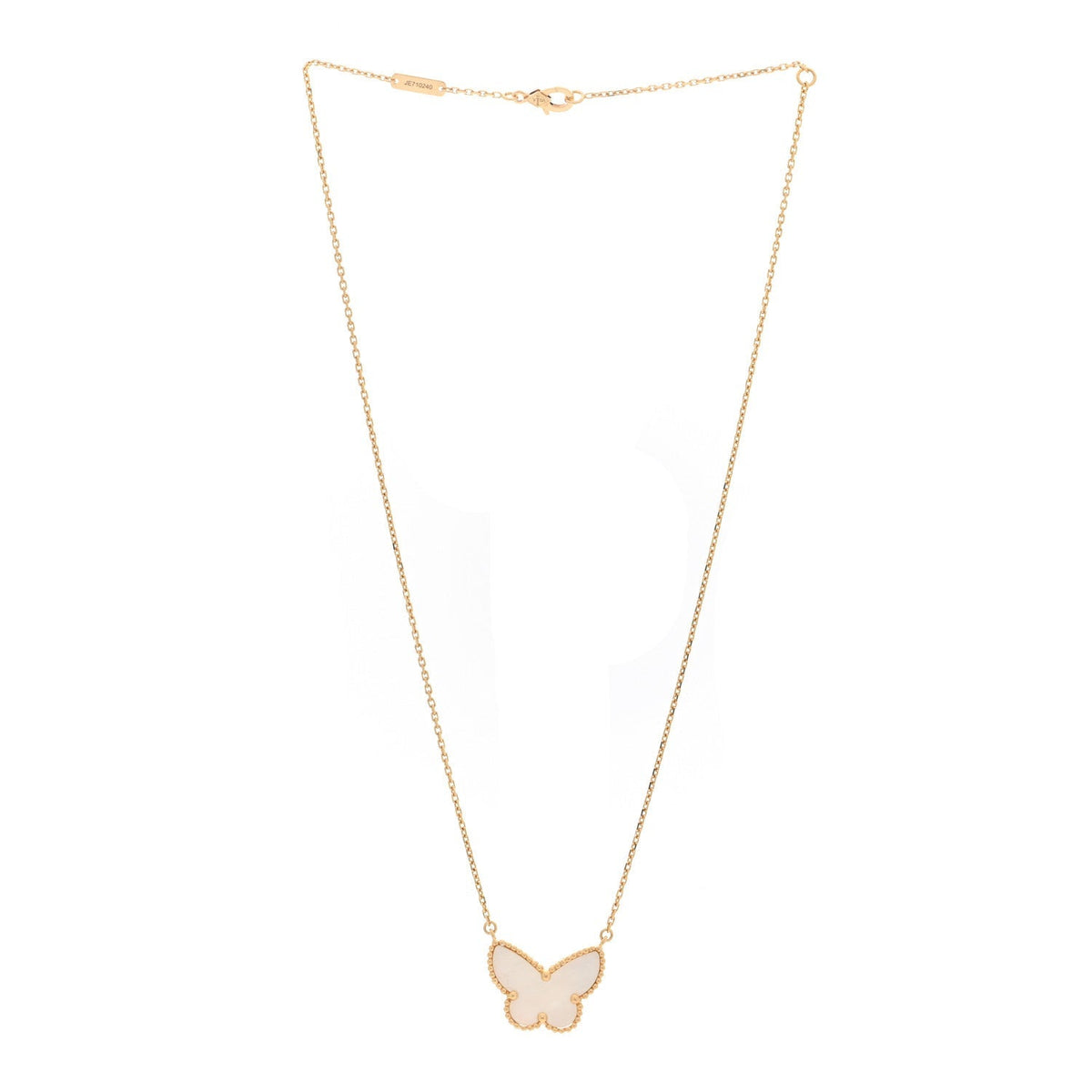 Van Cleef & Arpels 18K Yellow Gold Mother of Pearl Lucky Alhambra Butterfly Pendant Necklace