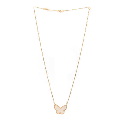 Van Cleef & Arpels 18K Yellow Gold Mother of Pearl Lucky Alhambra Butterfly Pendant Necklace