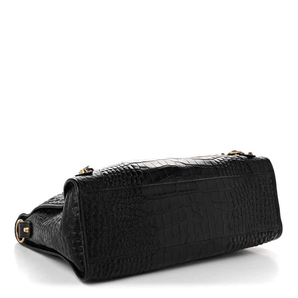 Balenciaga Calfskin Crocodile Embossed Gold Hardware Le City Black