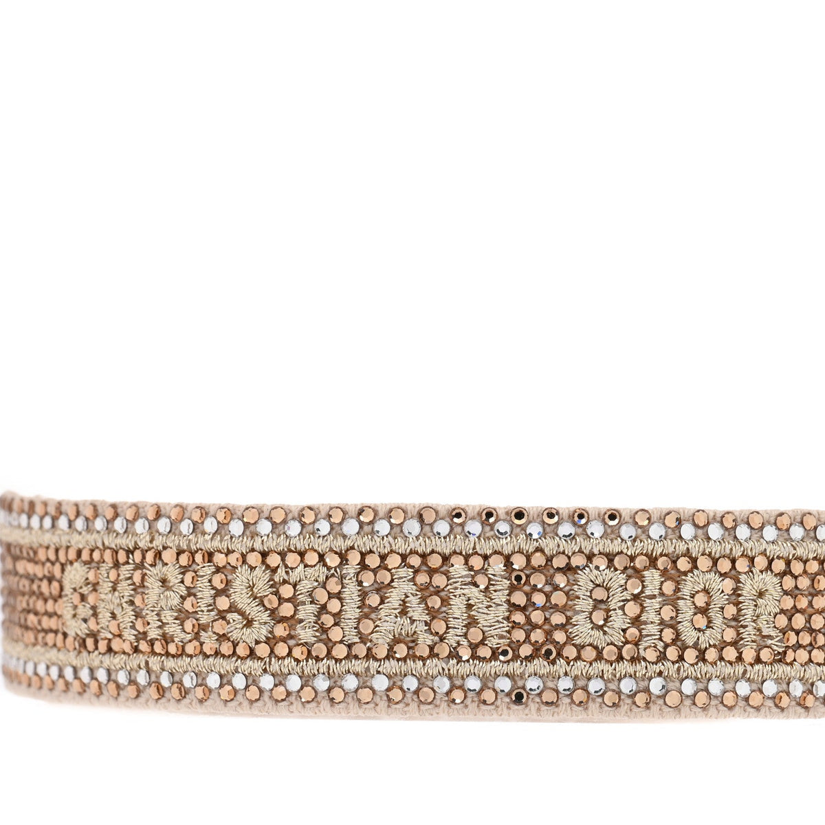Christian Dior Woven Cotton Crystal Embroidered J'Adior Bracelet Gold