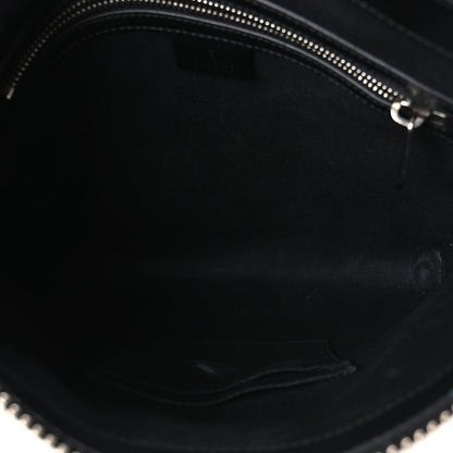 Gucci GG Supreme Calfskin Web Flat Messenger Bag Black Grey