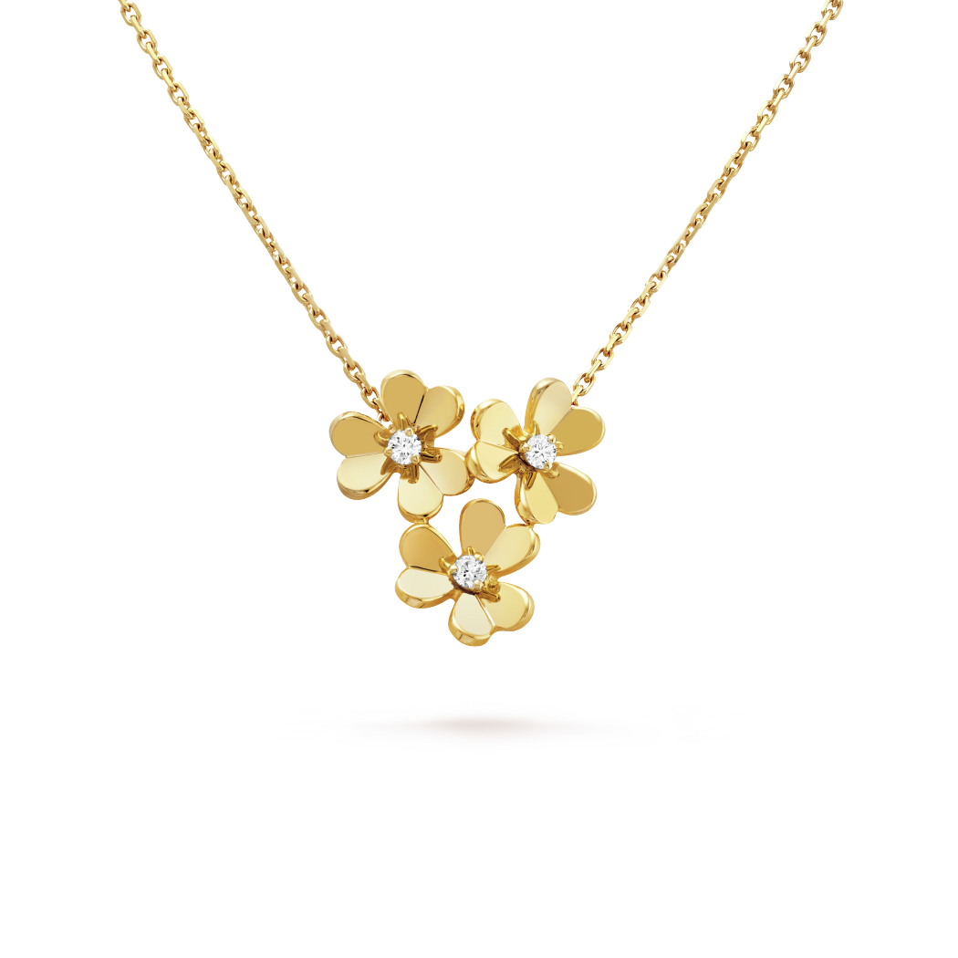 18K Gold Diamonds VCA Frivole Mini Model 3 Flowers Pendant