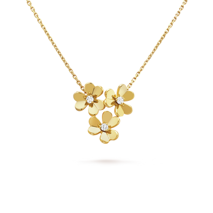 18K Gold Diamonds VCA Frivole Mini Model 3 Flowers Pendant