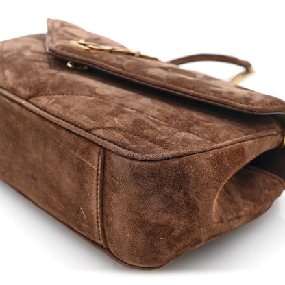 Saint Laurent Suede Chevron Quilted Medium Loulou Bark Brown