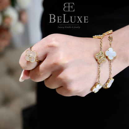 18K Yellow Gold Diamond Mother of Pearl VCA Vintage Alhambra Bracelet 5 Motifs