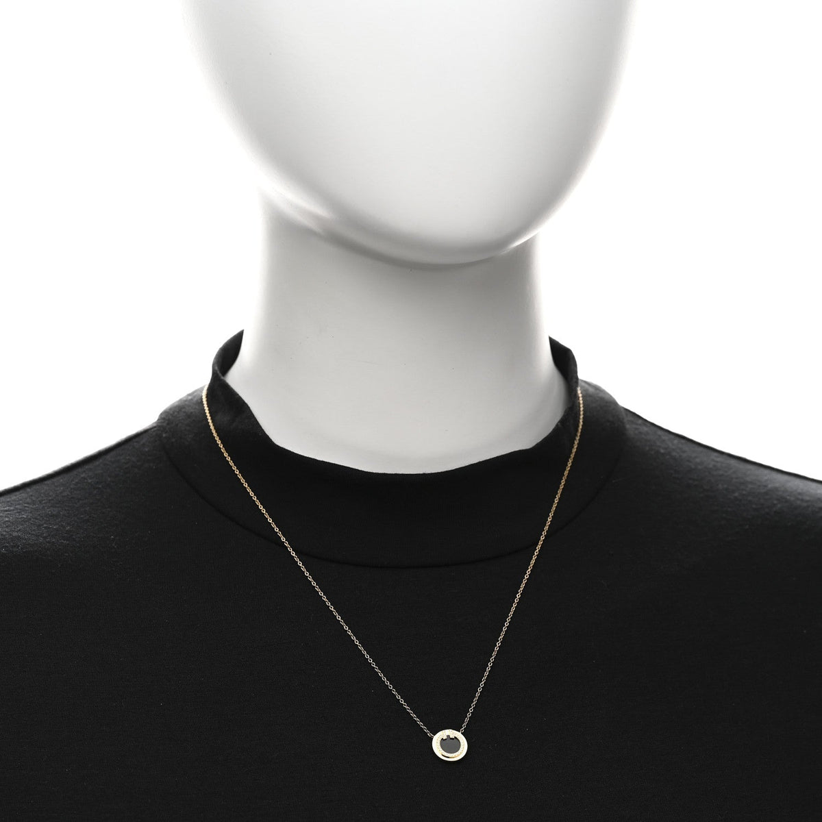 Tiffany 18K Yellow Gold Diamond Black Onyx Small T Circle Pendant Necklace