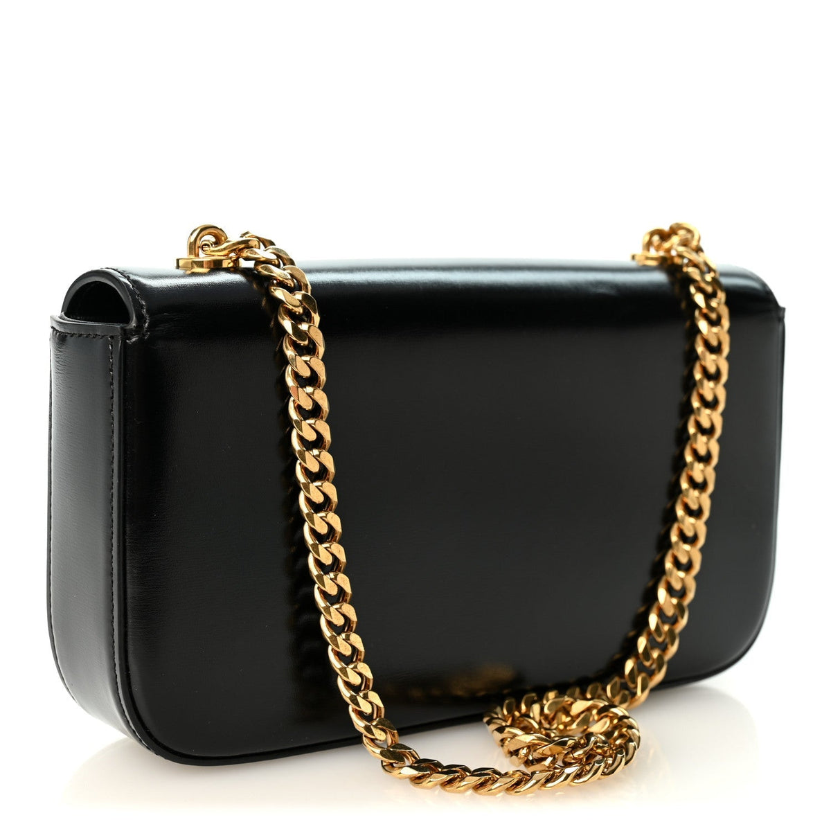 Celine Shiny Calfskin Triomphe Chain Shoulder Bag Black 1986036