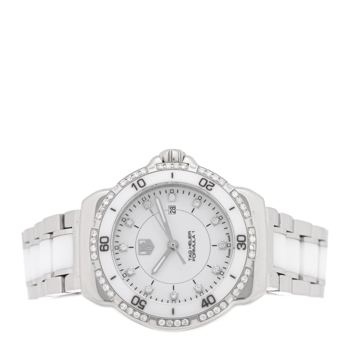 Tag Heuer Stainless Steel Ceramic Diamond 32mm Formula 1 Watch White WAH1313