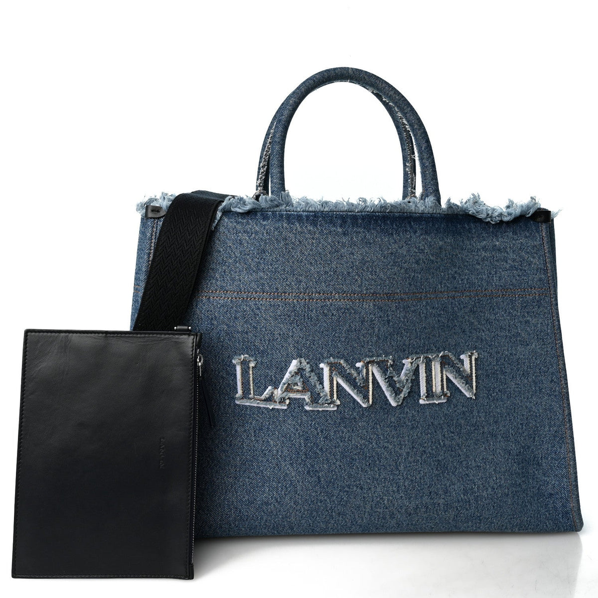 Lanvin Denim Logo Embroidered In & Out GM Tote Bag Blue