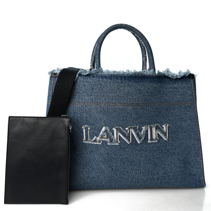 Lanvin Denim Logo Embroidered In & Out GM Tote Bag Blue