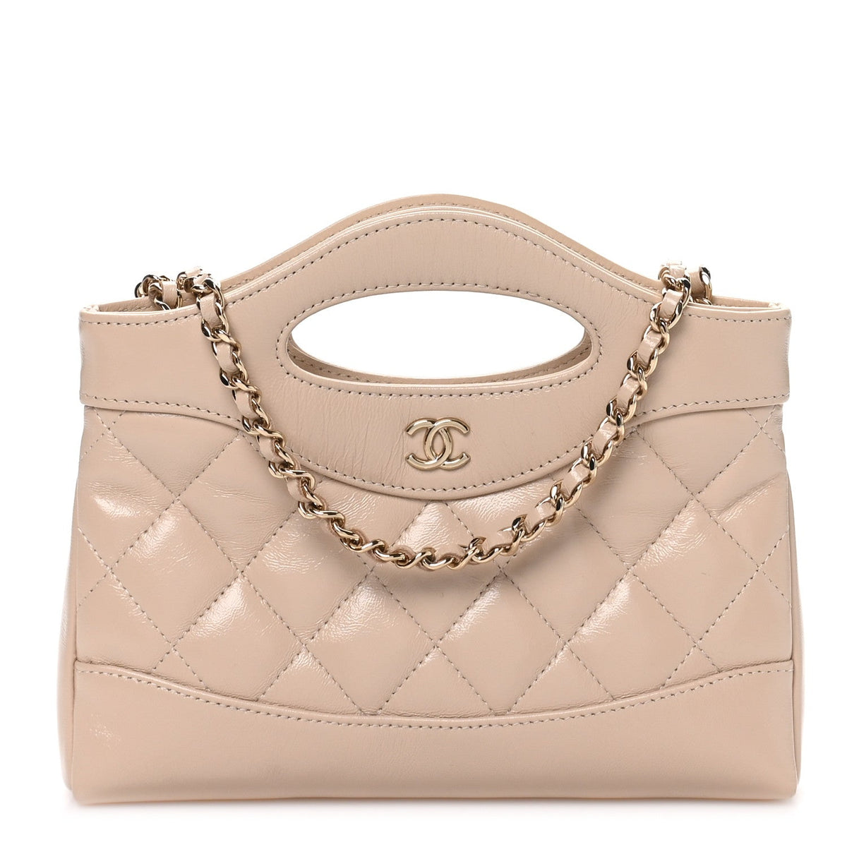 Chanel Shiny Lambskin Quilted Nano 31 Shopping Bag Beige