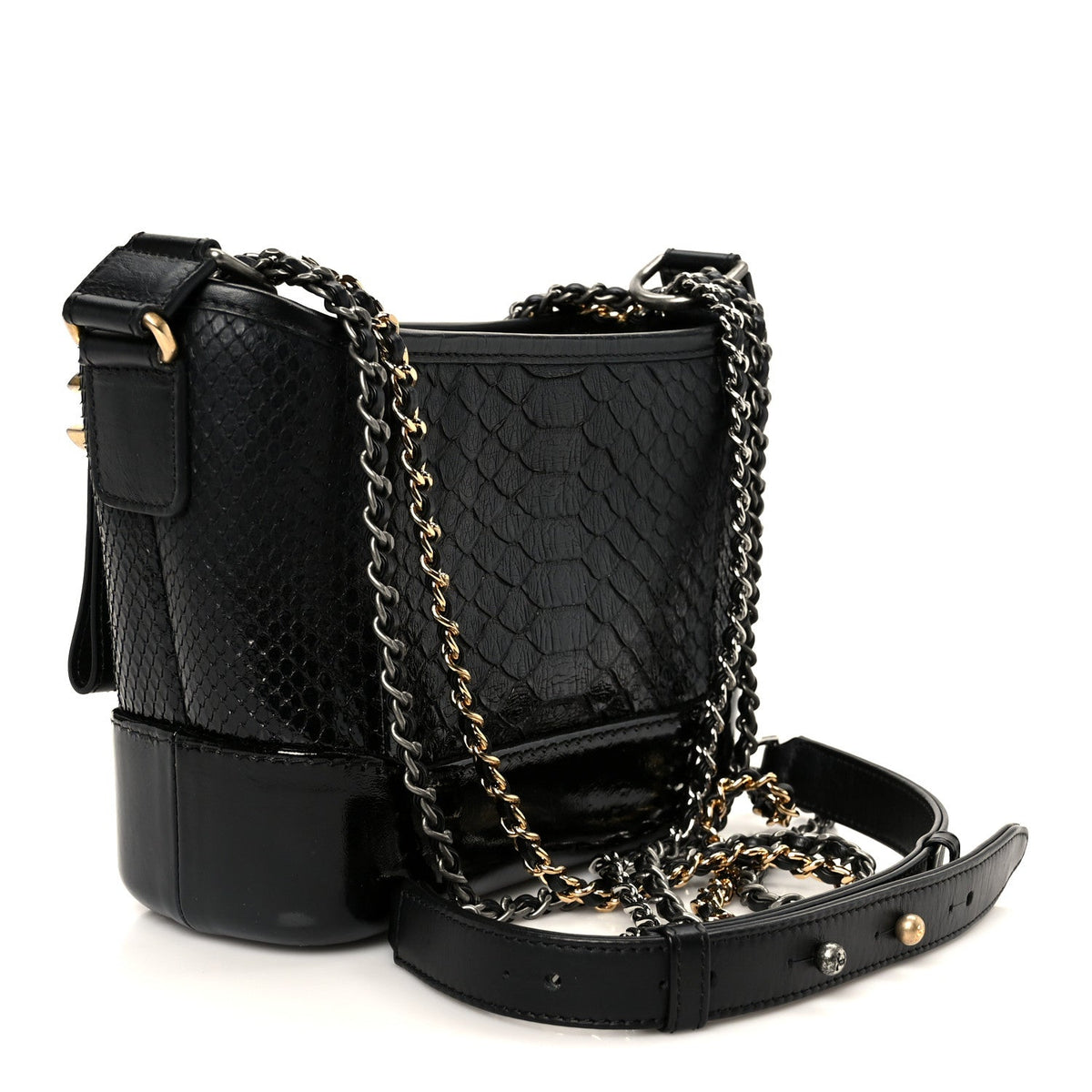 Chanel Snakeskin Patent Calfskin Small Gabrielle Hobo Black 1841660