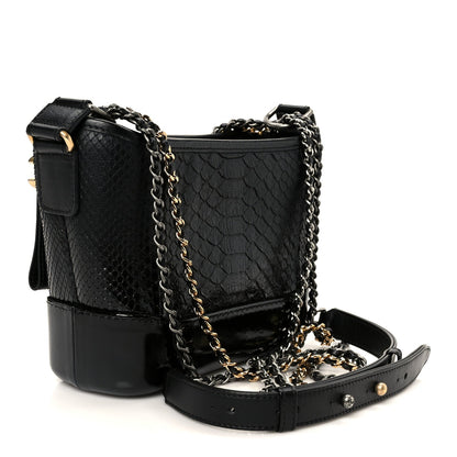 Chanel Snakeskin Patent Calfskin Small Gabrielle Hobo Black 1841660