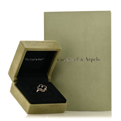 Van Cleef & Arpels 18K Yellow Gold Diamond Onyx Alhambra Ring 53 6.5