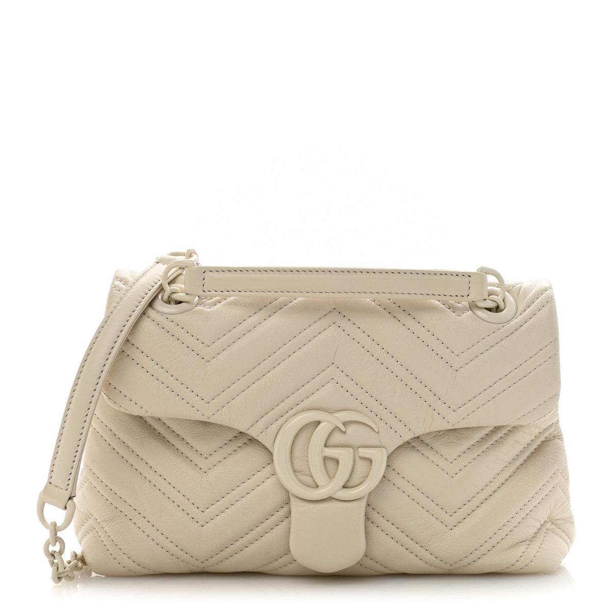 Gucci Calfskin Monochrome Small GG Marmont Shoulder Bag Ivory