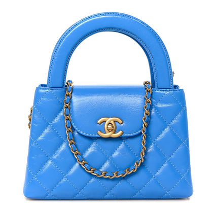 Chanel Shiny Aged Calfskin Quilted Nano Kelly Shopper Blue