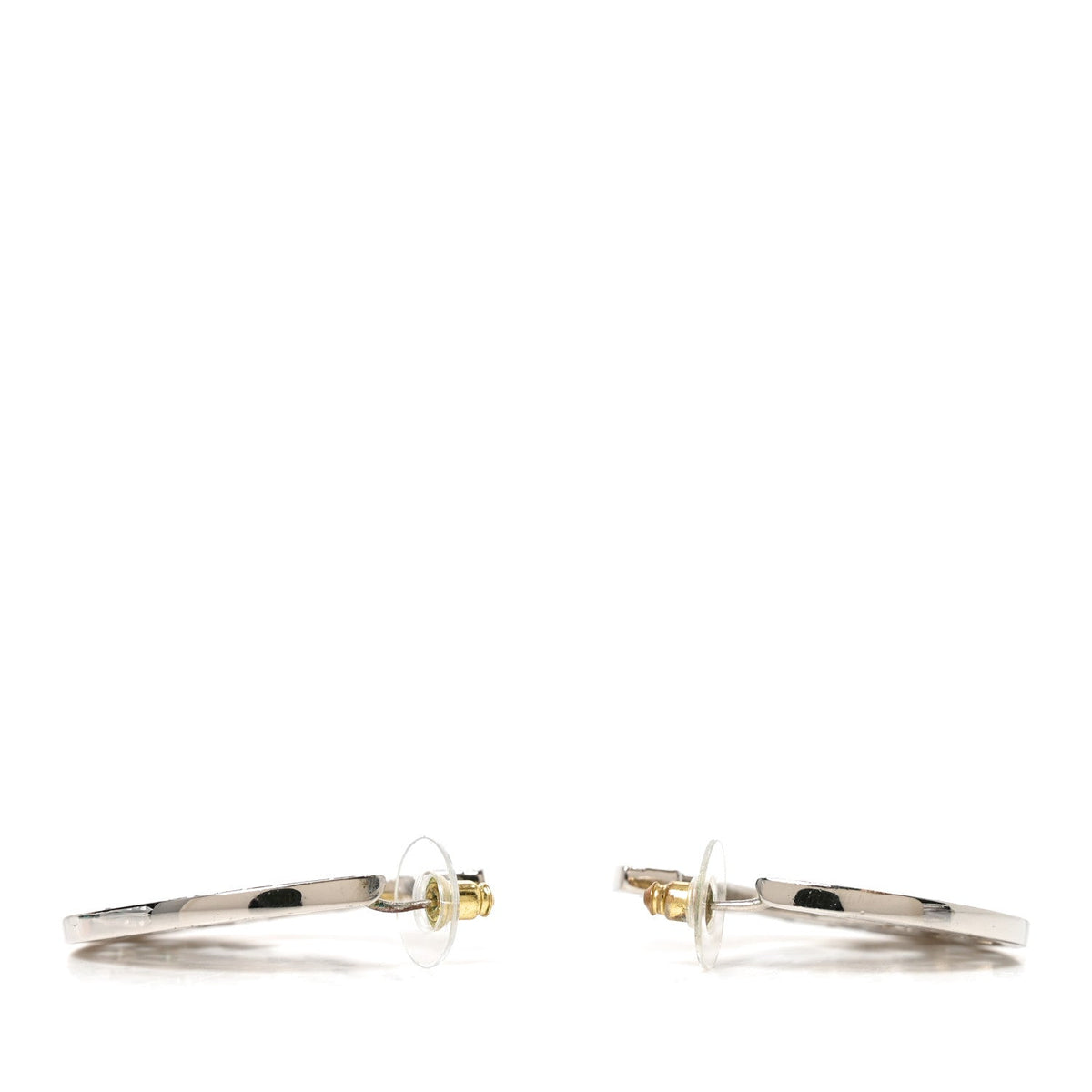 Chanel Baguette Crystal CC Hoop Earrings Silver Black
