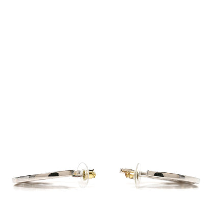 Chanel Baguette Crystal CC Hoop Earrings Silver Black