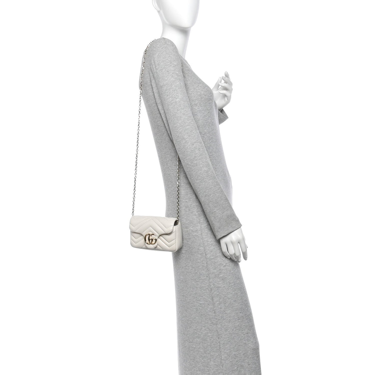 Gucci Lambskin Matelasse Mini GG Marmont Shoulder Bag White