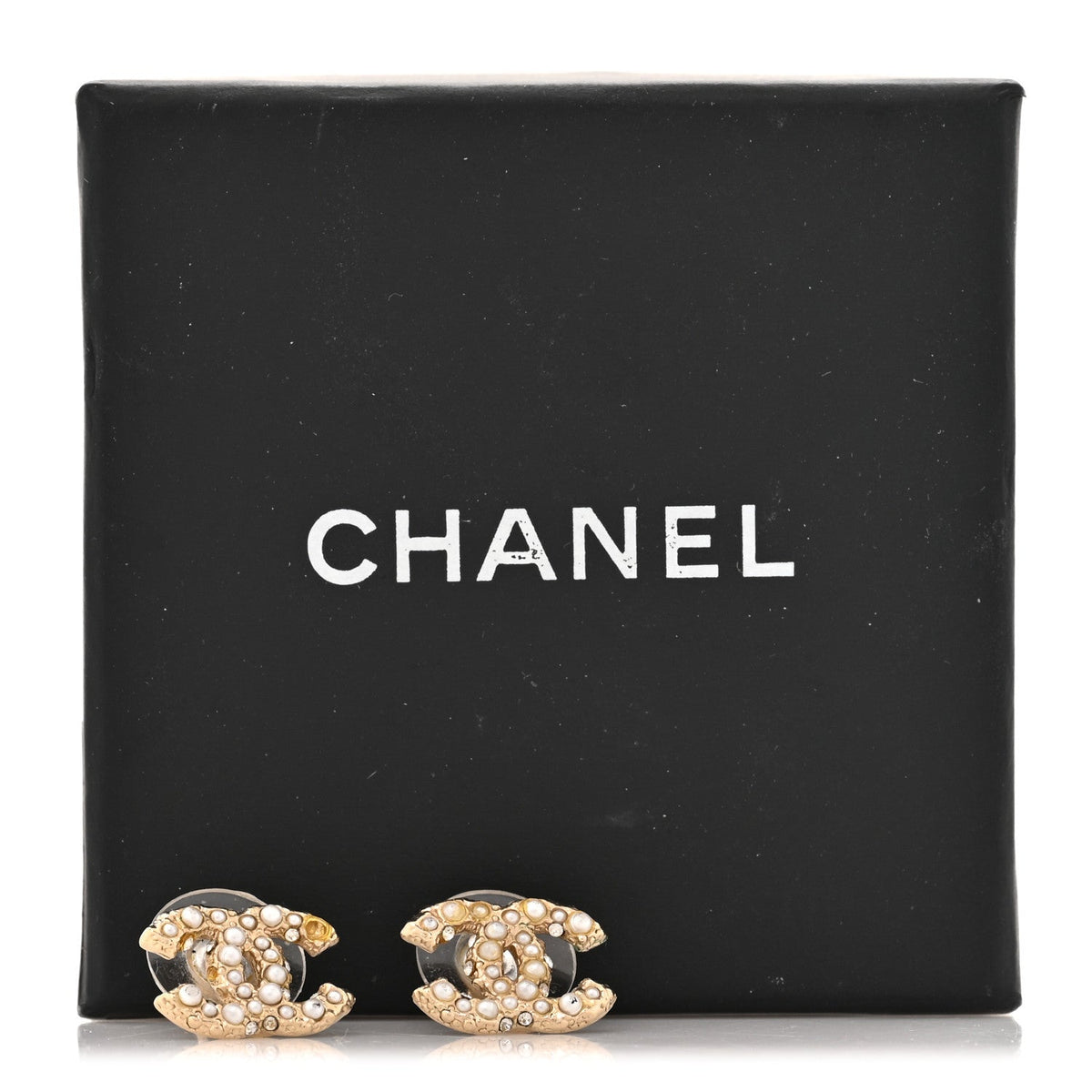 Chanel Metal Graduated Pearl Crystal CC Earrings Light Gold