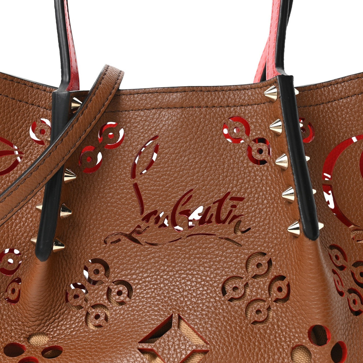 Christian Louboutin Calfskin Mini Cabarock Spikes Tote Biscotto