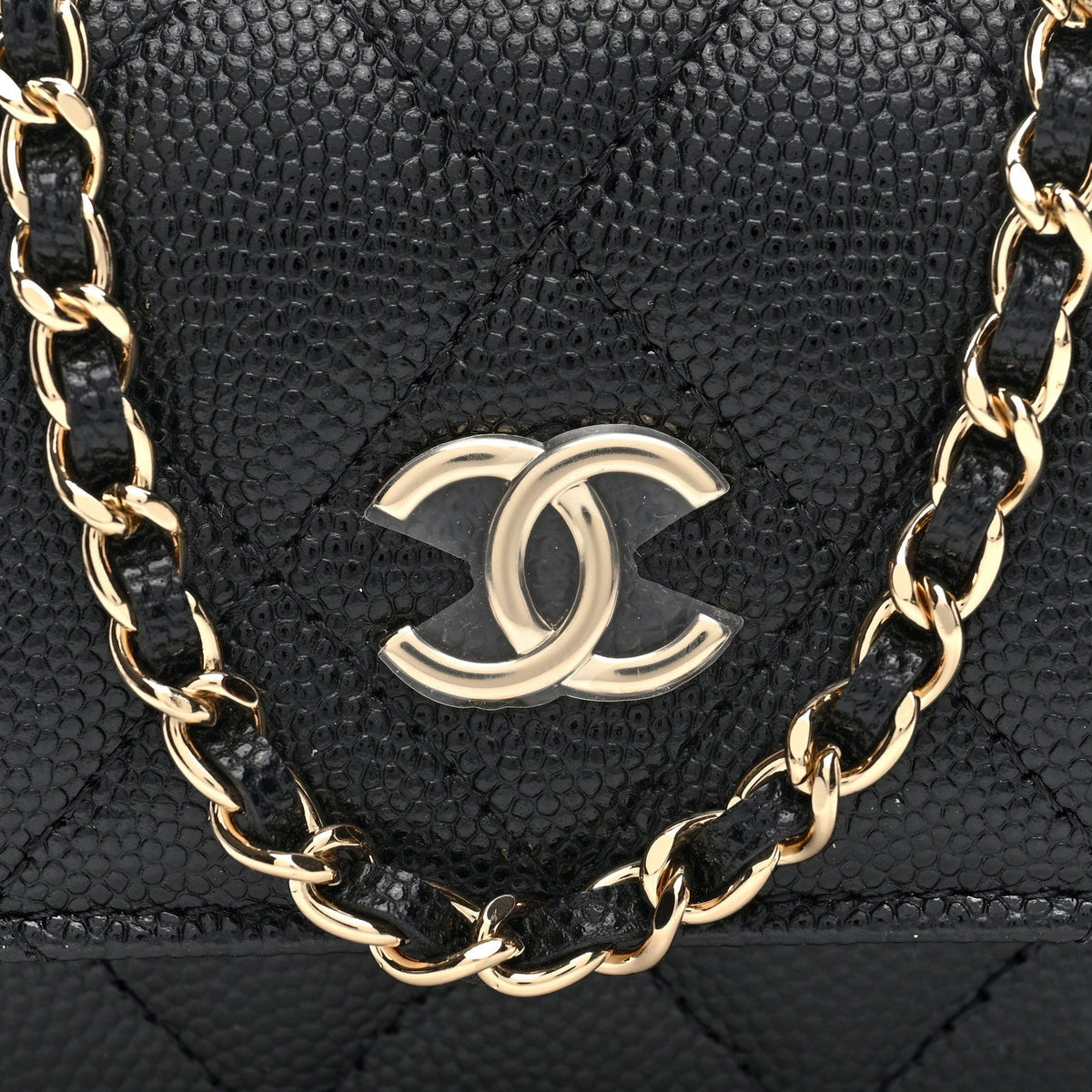 Chanel Caviar Quilted CC Stars Card Holder On Chain Black