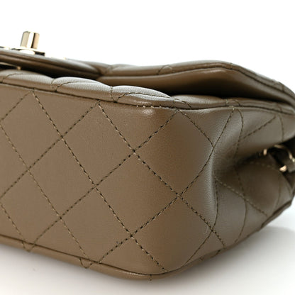 Chanel Lambskin Quilted Mini Rectangular CC Slide Flap Bag Dark Khaki