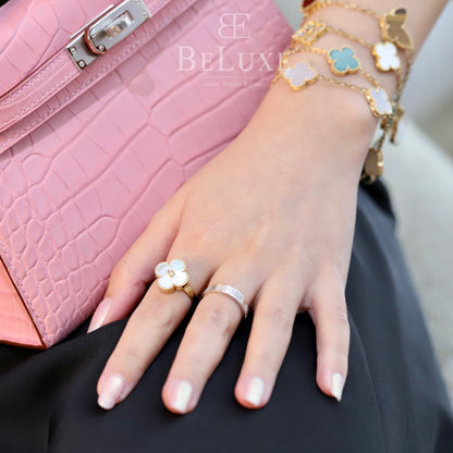 18K Gold Diamond Mother of Pearl VCA Vintage Alhambra Ring