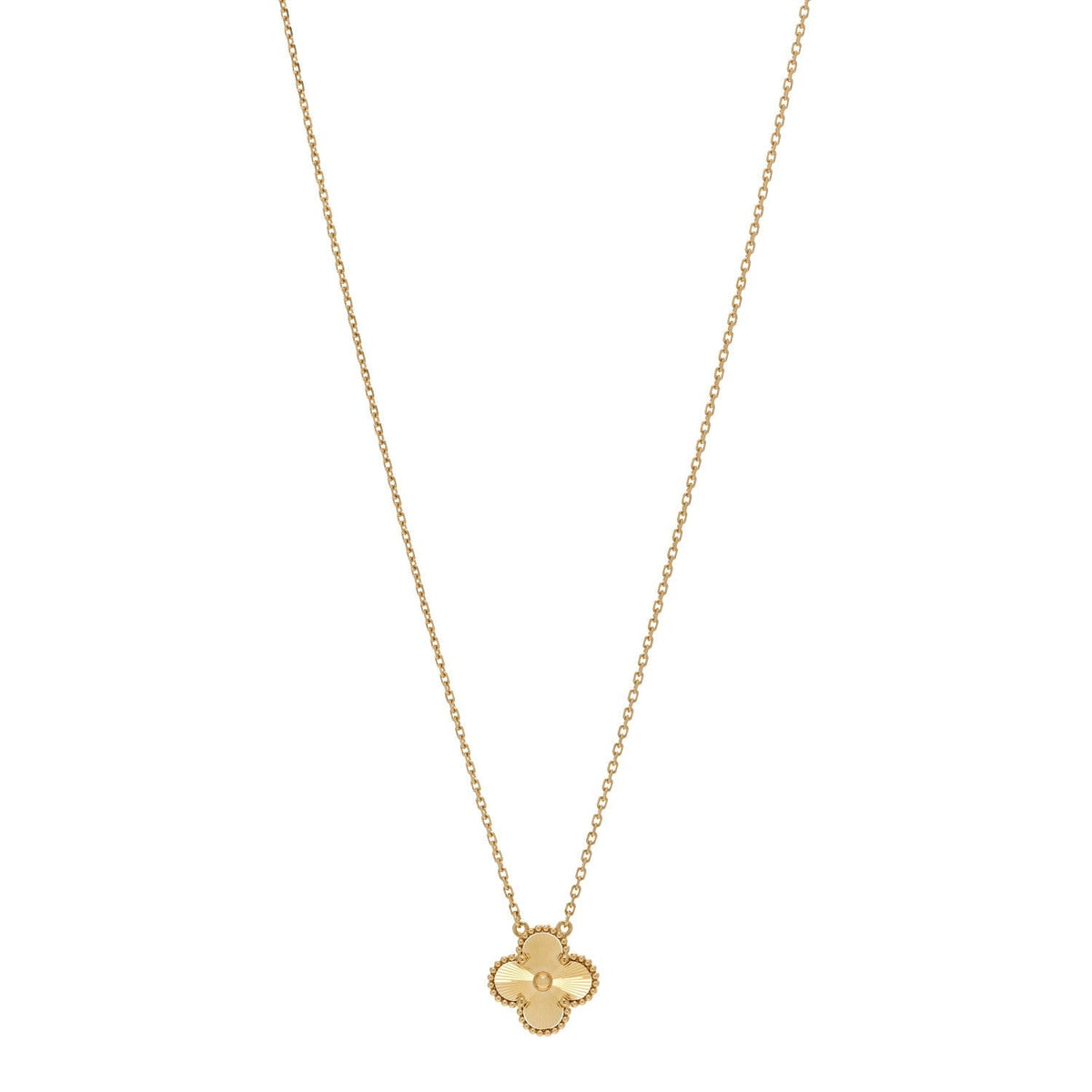 Van Cleef & Arpels 18K Yellow Gold Guilloche Vintage Alhambra Pendant Necklace 45.1cm