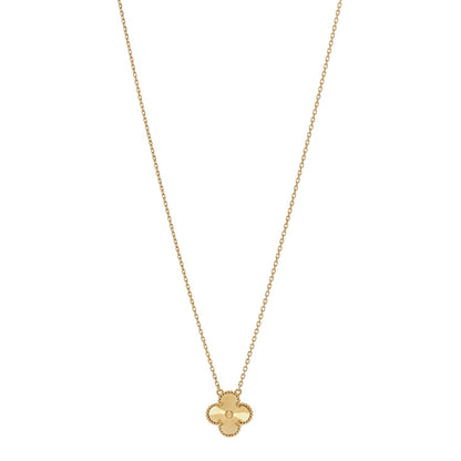Van Cleef & Arpels 18K Yellow Gold Guilloche Vintage Alhambra Pendant Necklace 45.1cm