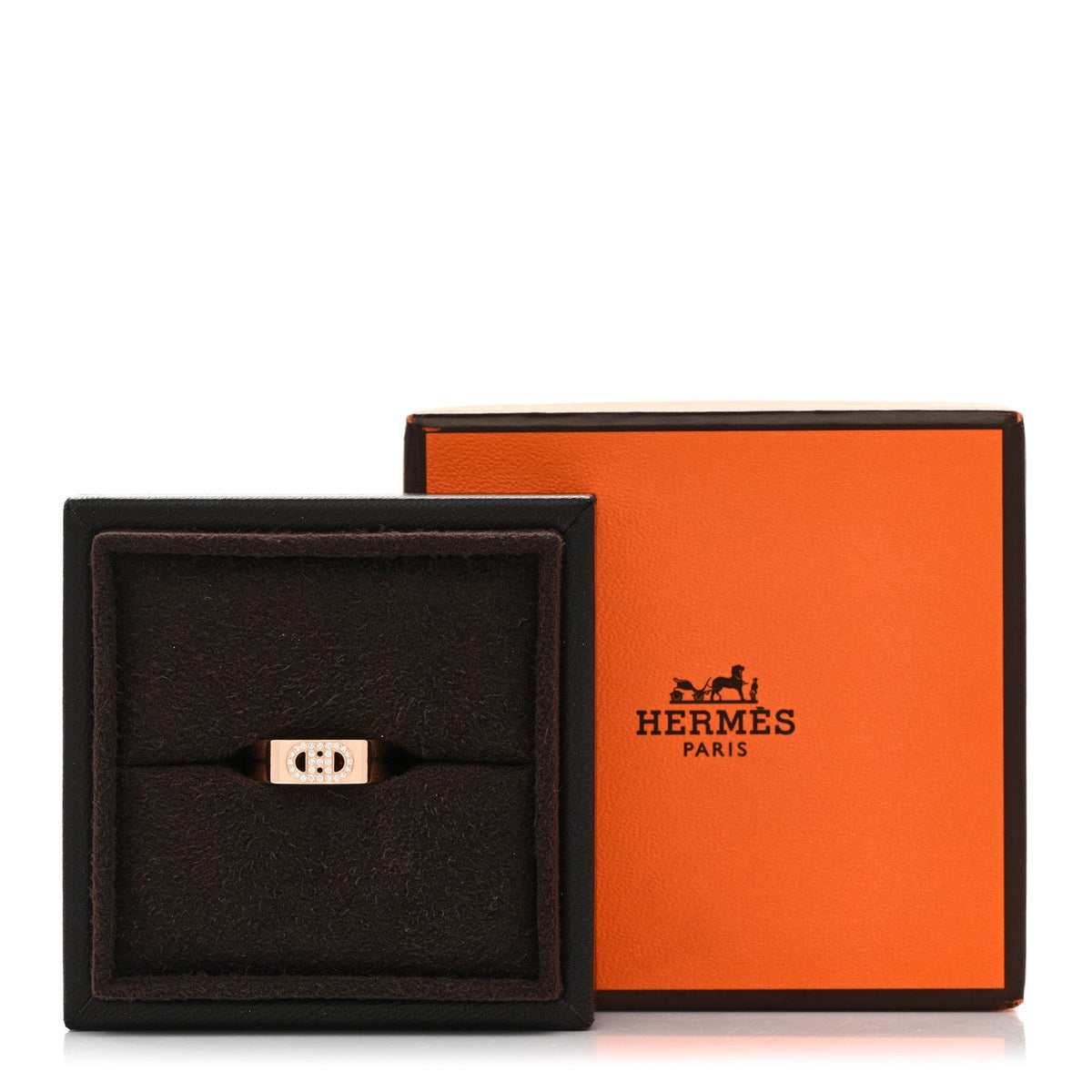 Hermes 18K Rose Gold Diamond PM H D'Ancre Ring 50 5.25