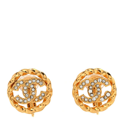 Chanel Crystal CC Round Clip On Earrings Gold