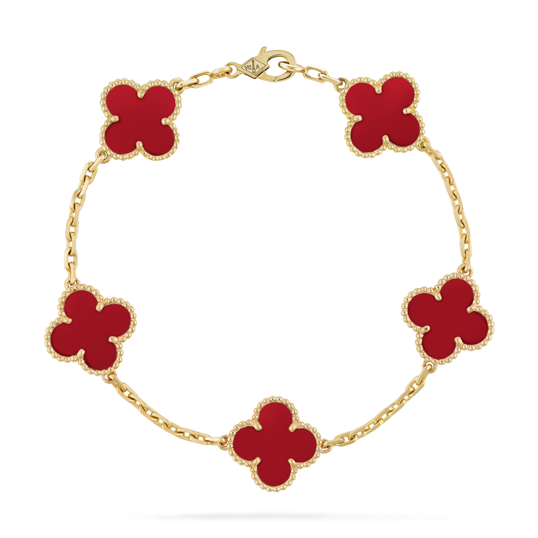 VCA 18K Yellow Gold Carnelian Vintage Alhambra Bracelet